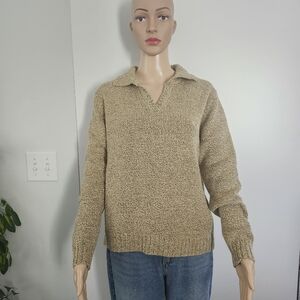CAROLYN TAYLOR Womens Knit Pullover‎ Polo Sweater Marled Tan Medium Contemporary